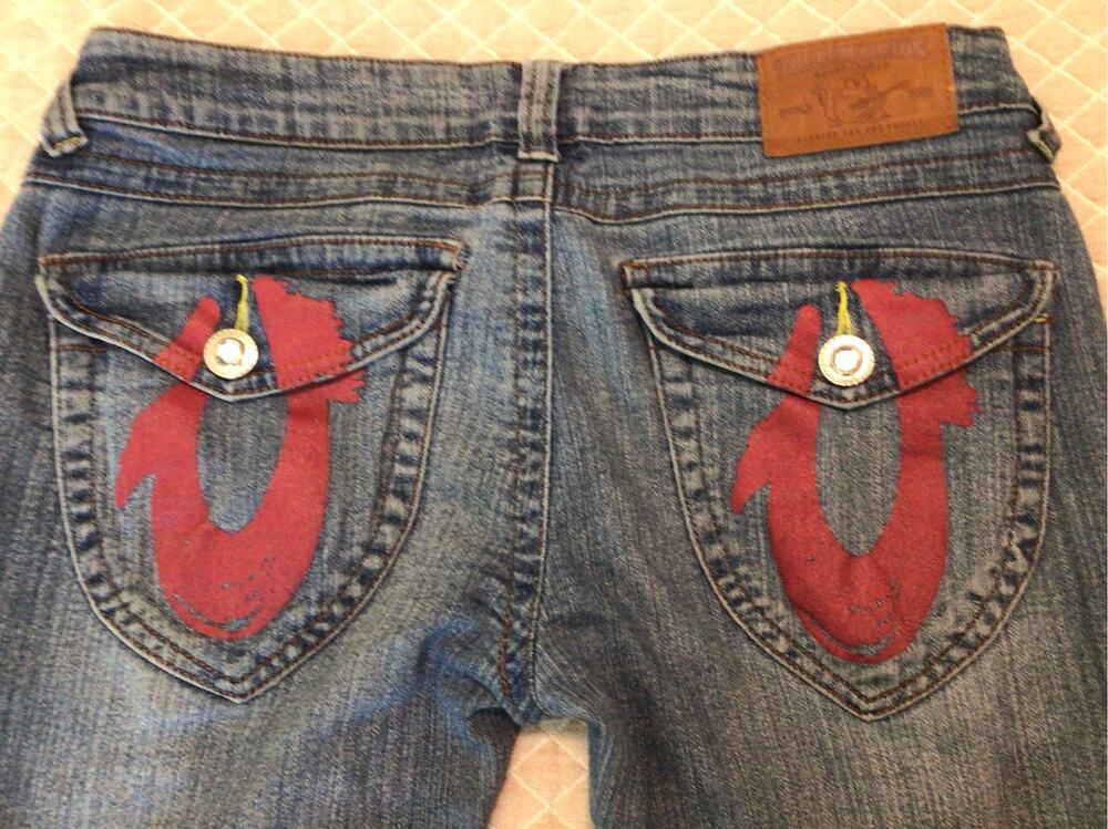 True Religion Red Pocket Jeans 28 Red Horse Shoe